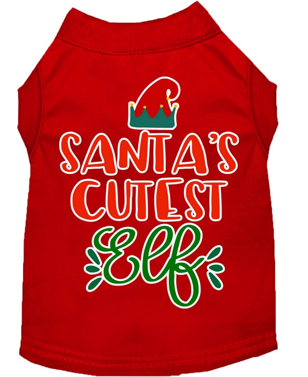 Santa's Cutest Elf Screen Print Dog Shirt Red XL